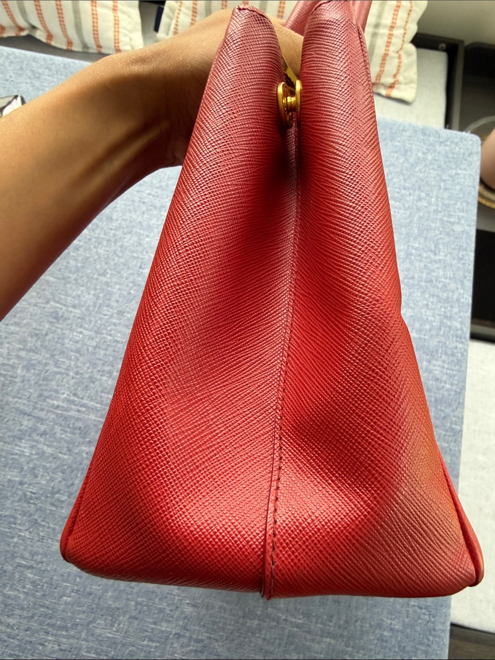 Prada Red Saffiano Leather Top-Handle Satchel with Gold Hardware - Picture 8 of 10